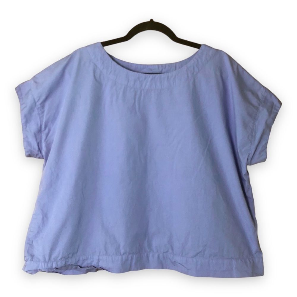 Cut Loose Organic Cotton Poplin Short Sleeve Boxy Top Periwinkle Size XL